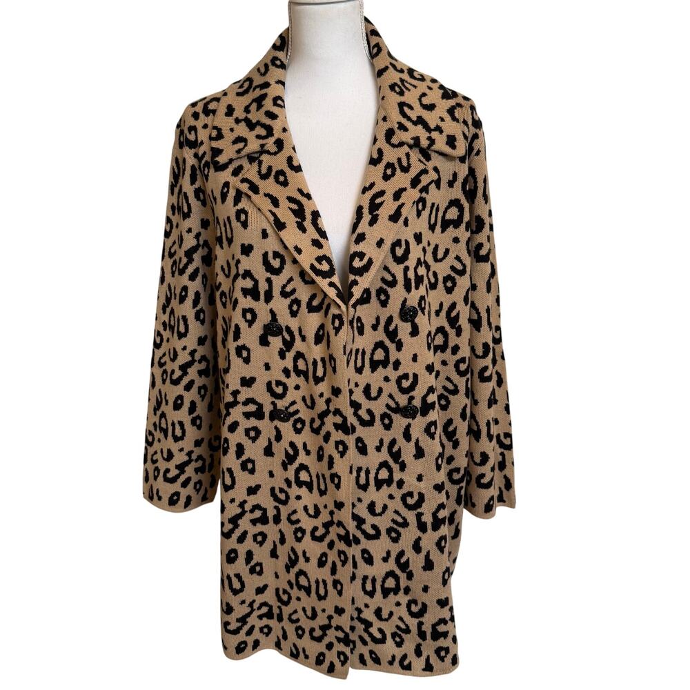 Anne Klein Cardigan Blazer Cheetah Sz XL Double Breasted Open Front Brown Black